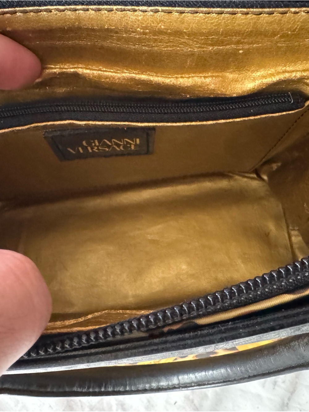 Versace Yellow Baroque & Leopard Print Satchel with Black Handle - Picture 9 of 13